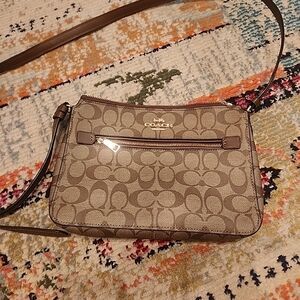 Coach Signature Tan and Brown Crossbody Bag